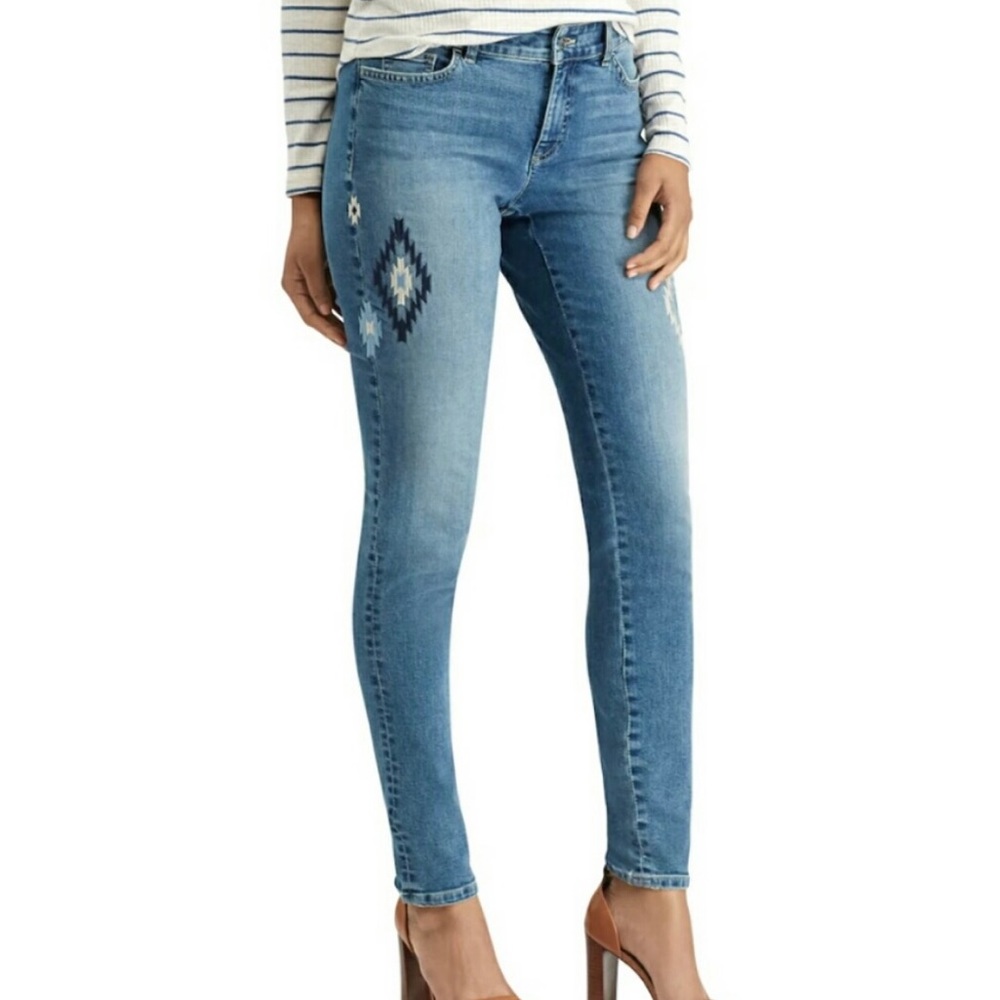 Chaps Southwestern Cowgirl Aztec Embroidered Detail Stretch Skinny Jeans Size 12